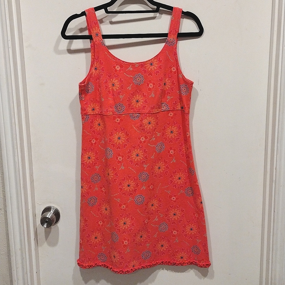 Fresh Produce Women's Coral Heart Print Jersey Knit Sundress Sz S-Beach Casual